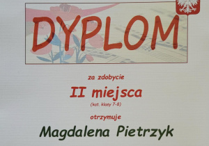 Dyplom za zajęcie II miejsca