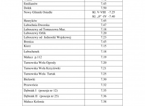 Przywozy uczniów do szkoły w dniu 1.09.2026r.